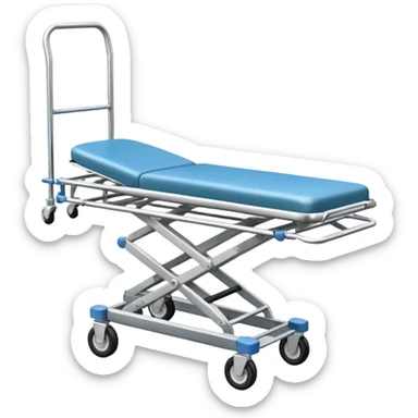 An open-back stretcher trolley being loaded into the ambulance bay. sticker