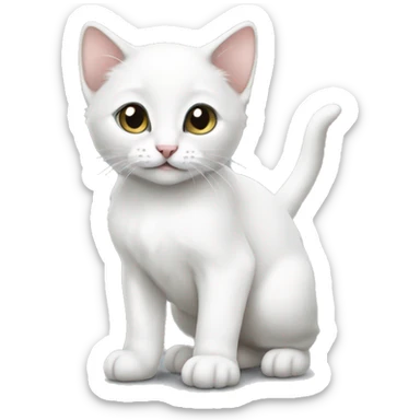 A white kitten with a gray tail sticker
