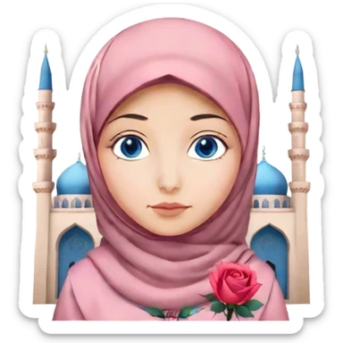 Turkish beautiful finish Konya girl blue eyes with hijab and rose dress on mosque sticker