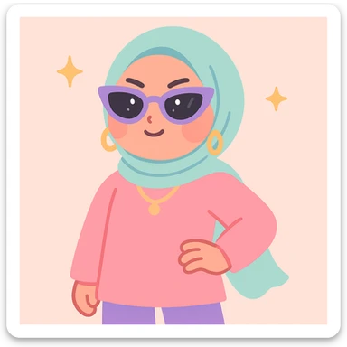 baddie hijabi, fierce look, sunglasses, luxury accessories, chic hijab style, high fashion, confident stance, gold accents sticker