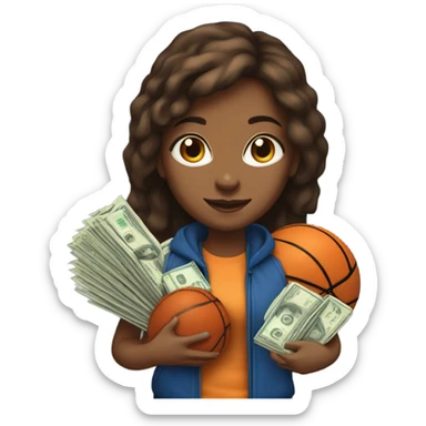 Girl brown hair light skin, basketball and money sticker