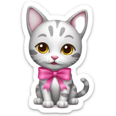 Cat with  2 pink ribbon and pink hearts  sticker