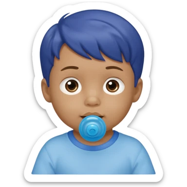 A boy baby with light brown skin, short wavy light-brown hair, wide brown eyes, and a blue pacifier.  sticker