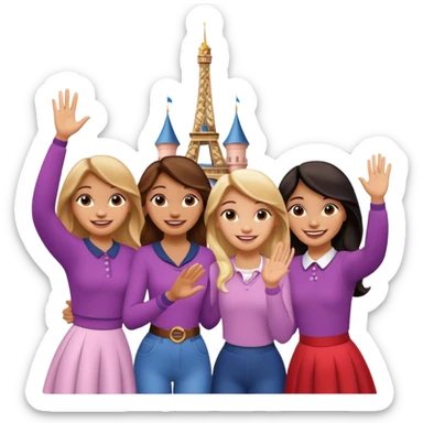 quatro chicas montadas en una atraccion de Disney paris levantando la mano sin el castillo detrás ni nada sticker