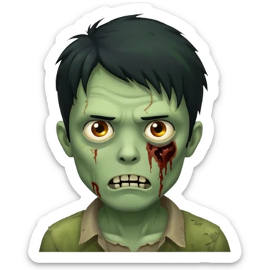 crie um emoji de zumbi homen de cabelo preto grande de emo bagunçado assim🧟 sticker
