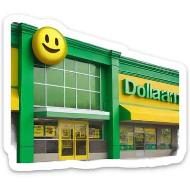 “Exterior of a Dollarama store with the bright green facade, bold yellow Dollarama sign, large front windows, and entrance doors, capturing the look of a budget-friendly retail store.” sticker
