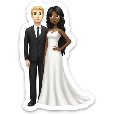 brown girl with long black hair and white boy with black hair wedding sticker