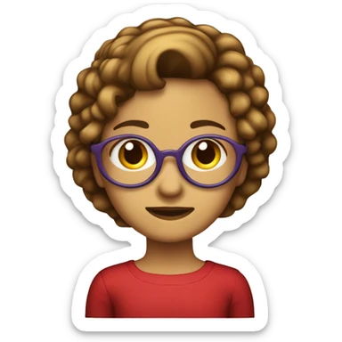 Menina cabelo cacheado curto e vermelho usando óculos de armação fina roxa sticker