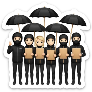 Ski mask people wearing black with umbrella and signs sticker