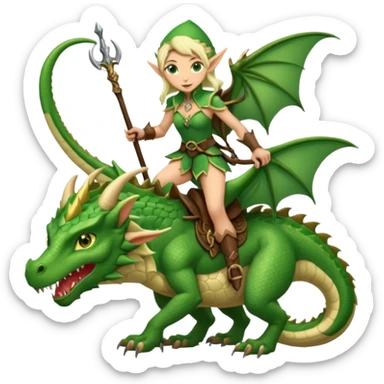 Elf dragon-tamer with bow riding a scaled beast sticker