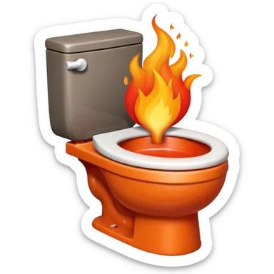 A smiling toilet with fire coming from its bowl sticker