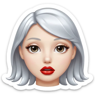 slightly parted lips, silver chrome material, glossy wet shine, seductive aesthetic sticker