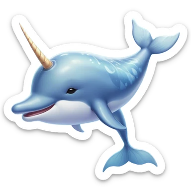 Beautiful and Majestic Cute Narwhal Portrait Emoji, Head and body rendered in serene repose with a gentle, radiant smile, showcasing a streamlined, graceful form adorned with a luminous spiraled tusk and peacefully closed eyes, Simplified yet exquisitely endearing features, highly detailed, glowing with a soft, majestic ocean light, high shine, serene and utterly enchanting, stylized with an air of magical marine splendor, soft glowing outline, capturing the essence of a beautiful and majestic cute narwhal that embodies the quiet wonder of the deep blue! sticker