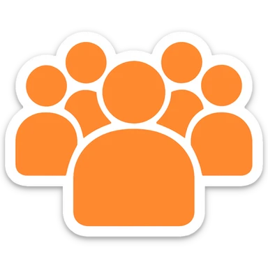 Increase the number of people inside the silhouette, ensure the shape is fully filled with no borders, and the color is exactly orange #fe6601, with a transparent background. sticker