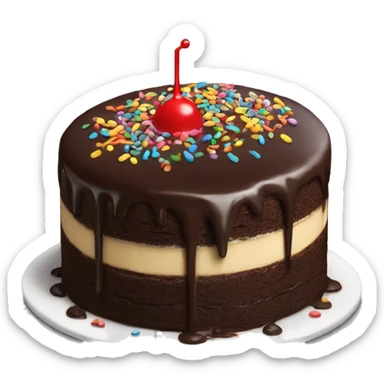 Chocolate cake with chocolate syrup and colored sprinkles sticker