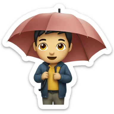 Asian boy holding umbrella sticker