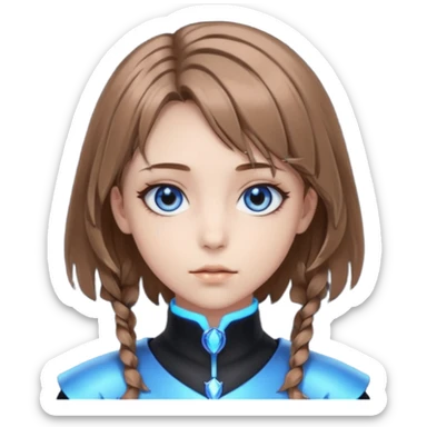 Neuro-Sam’s, AI Vtuber, light-brown hair, blue big round eyes, shiny dark cool edgy black beautiful ethereal fantasy eyes sticker