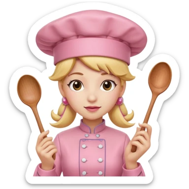 Pink chef hat princess peach with a hand and spoon sticker