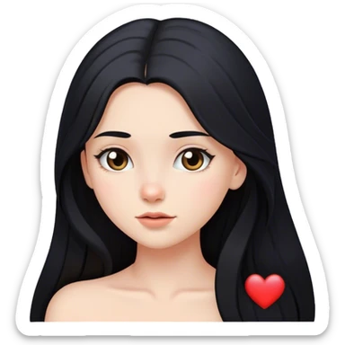 black-haired long hair white young girl looking in love sticker