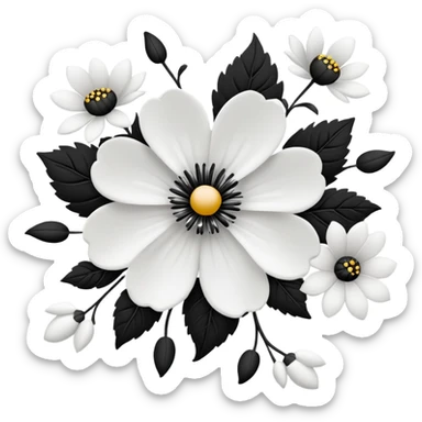 White and black flowers sticker