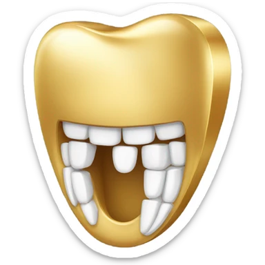 A gold tooth smiling with a gold tooth sticker