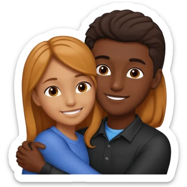 carmel girl and tall darkskin boy hugging  sticker