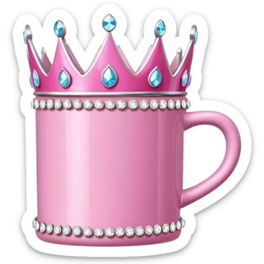 Hyperrealism, Pink coffee mug with detailed sparkly tiara embellishment, isolated, still life, 600dpi sticker