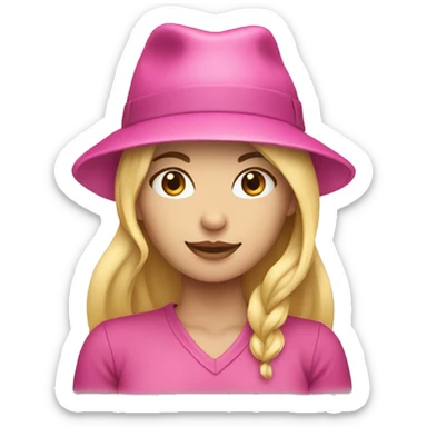 Blonde girl with pink hat who think sticker