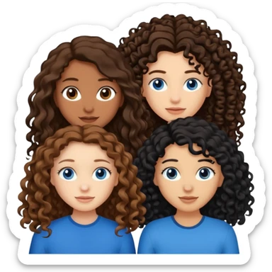 Two best friends .bestie 1: beige skin with brown long hair and blue eye. Bestie 2:mixed race skin with curly black hair and brown eye sticker