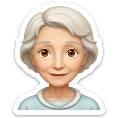old woman with soft and warm smile, looking calm and friendly, low eyes corner looking like an angel sticker