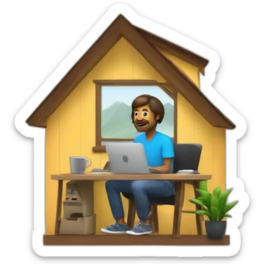 entrepreneur en tiny house qui travail sur un ordinateur sticker