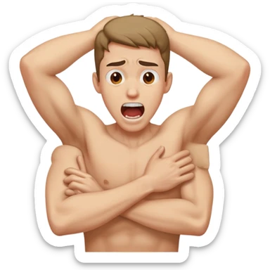 Arms crossed holding neck screaming guy sticker