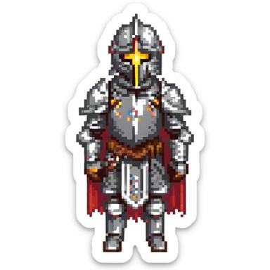 black knight in full armor, pixel art style sticker