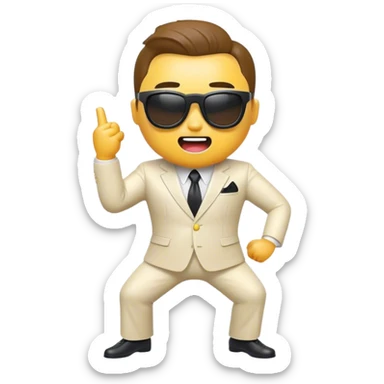 Cinematic Realistic Gangnam Style Pop Culture Emoji, showcasing a playful, iconic portrayal inspired by the hit song rendered with dynamic textures and fun, energetic lighting. sticker