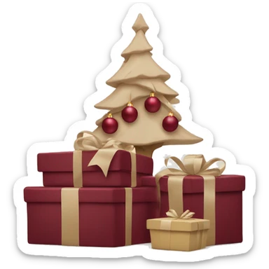 burgundy Christmas gifts under a beige tree sticker