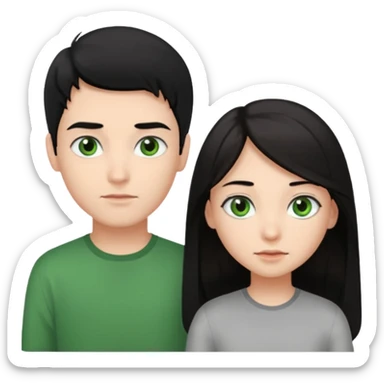  chico pelo negro ojos grises junto a chica pelo castaño largo ojos verdes sticker