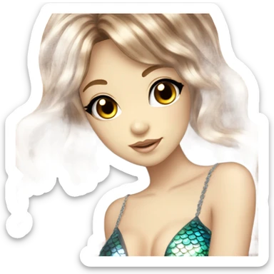 mermaid hime gyaru girl, scales, brown hair sticker