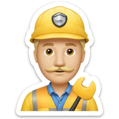 driver man with a yellow driver hat, blonde hair, and a mustache, emoji style sticker