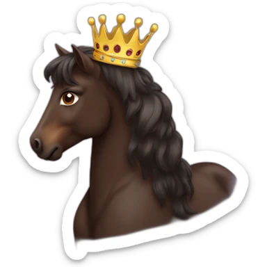 darks brown horse very proud with a crown sticker