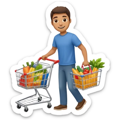 a man with shopping cart sticker