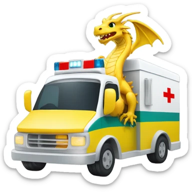 Yellow dragon driving an ambulance inside ambulance as an Emt sticker