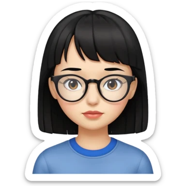 girl with micro bangs half of forehead shorter black hair with eye glasses sticker