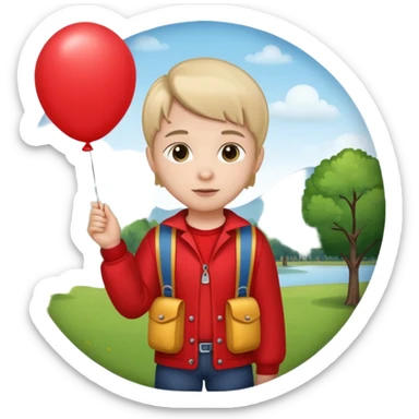 Child + balloon, Park Visitor, with park background, cicrle style frame. sticker