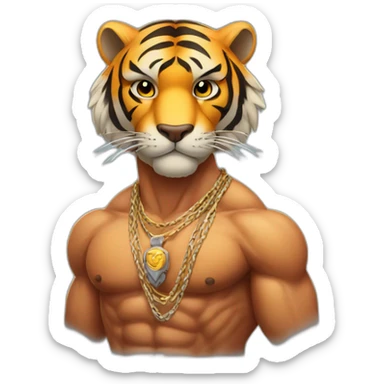 Muscular tiger fighter with a necklace  sticker
