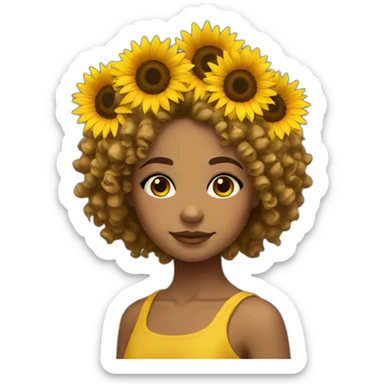 sunflower crown girl curly hair sticker