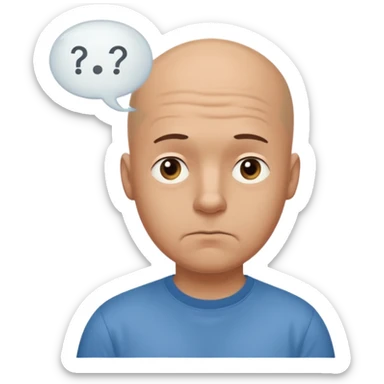 bald man with t-shirt doubting face with thought bubble sticker