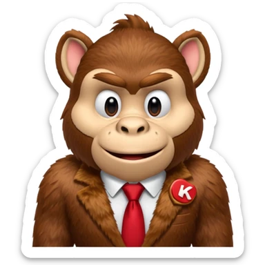 Donkey Kong🦍 with red tie with his initials (DK) on sticker