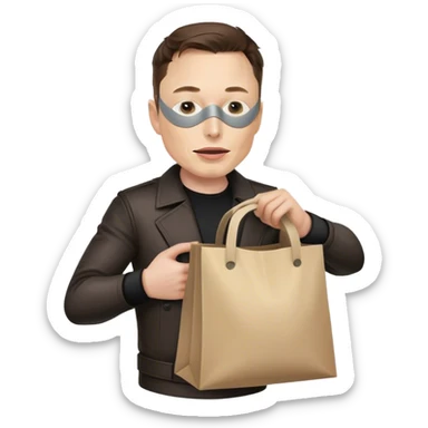 Elon Musk with a burglary mask and a bag of loot sticker