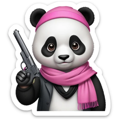 panda with pink scarf holding a handgun sticker