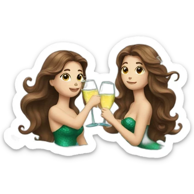 Two brown haired mermaids drinking champagne  sticker